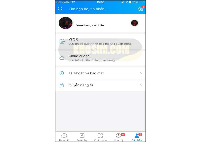 trang cá nhân tài khoản zalo mới